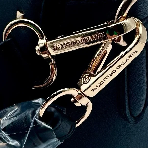 VALENTINO ORLANDI Black Studded Vegan Leather 2-way Hand & Shoulder Bag w Wallet - Picture 5 of 8